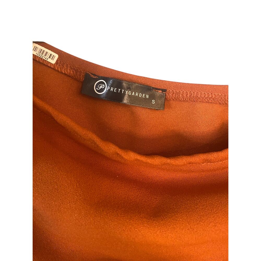 PRETTYGARDEN burnt Orange one Shoulder Long  Sleeveless Ruched dress size S - Picture 5 of 6
